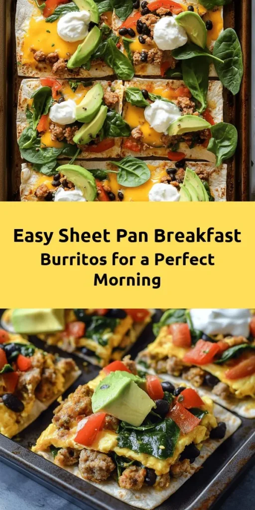 Start your day right with these satisfying sheet pan breakfast burritos! Packed with protein from eggs and turkey sausage, plus colorful veggies like bell peppers and spinach, this recipe is both healthy and delicious. Prepped in just 15 minutes and baked in one pan, these burritos are perfect for meal prepping or a hearty breakfast with family. Customize with your favorite toppings like salsa or avocado for an extra flavor boost. Enjoy a nutritious start every morning!