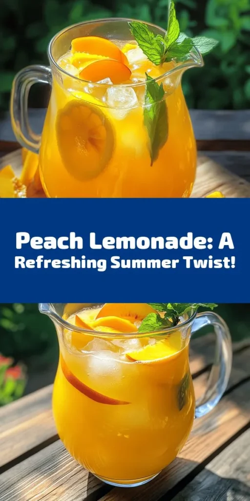 Dive into summer with this refreshing peach lemonade! This easy recipe blends ripe peaches and zesty lemons for a delightful twist on a classic drink. Perfectly sweetened and customizable with fun variations like mint or ginger, it’s the ideal thirst quencher for warm days. Simply blend, strain, and chill for a tasty treat that serves 6-8. Garnish with fresh fruit and mint for a beautiful presentation. Cheers to summer sips!