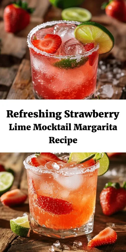 Quench your thirst with this refreshing Strawberry Lime Mocktail Margarita! Perfect for warm days or any celebration, this vibrant drink blends fresh strawberries with zesty lime and a hint of sweetness from agave syrup. Topped with sparkling water for a fizzy finish, it’s not only delicious but also visually stunning with its colorful garnishes. Enjoy with a salted or sugared rim for an extra touch. Cheers to your next gathering with this delightful, non-alcoholic treat!