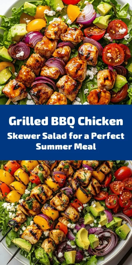 Elevate your salad game with these BBQ Chicken Skewer Salad! Juicy marinated chicken, vibrant bell peppers, and sweet red onion are grilled to perfection and served over a bed of mixed greens, cherry tomatoes, and creamy avocado. Easy to make and bursting with flavor, this dish is perfect for any occasion. Drizzle with your favorite BBQ sauce for an extra kick! Ideal for meal prep or a fun family dinner. Get ready to impress!