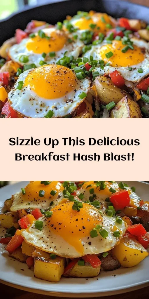Kickstart your morning with this delicious Breakfast Hash Blast! This hearty dish features crispy red potatoes, colorful bell peppers, savory breakfast sausage, and perfectly cooked eggs topped with melted cheddar cheese. It's a one-skillet wonder that's easy to make, taking just 30 minutes from start to finish. Perfect for feeding the family or meal prepping for the week, this recipe will make your breakfast both fulfilling and flavorful. Don't forget to garnish with fresh herbs for that extra touch!