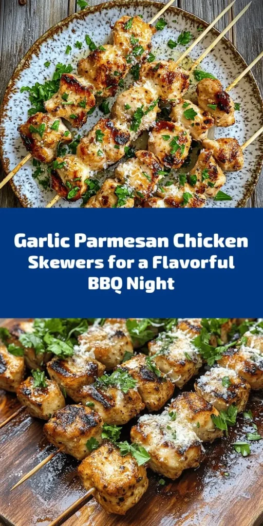 Transform your dinner with these mouthwatering Garlic Parmesan Chicken Skewers! Made with juicy chicken breast cubes marinated in a flavorful blend of garlic, olive oil, and Italian spices, these skewers are grilled to perfection and topped with melted Parmesan that adds a delicious finish. Perfect for summer BBQs or a weeknight meal, each skewer is a savory treat that your family will love. Ready in just 50 minutes, they are easy to prepare and delightful to enjoy!
