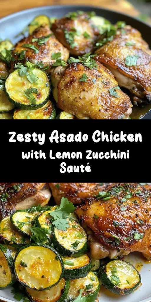 Enjoy a burst of flavor with this Asado Chicken paired perfectly with Sautéed Lemon Zucchini! Marinated in a delicious mix of olive oil, garlic, spices, and lime juice, the juicy chicken thighs are roasted to crispy perfection. The bright, zesty zucchini adds a refreshing crunch to the meal. Perfect for a weeknight dinner or a weekend feast, this dish is both simple and satisfying. Try it tonight for a taste you won’t forget!