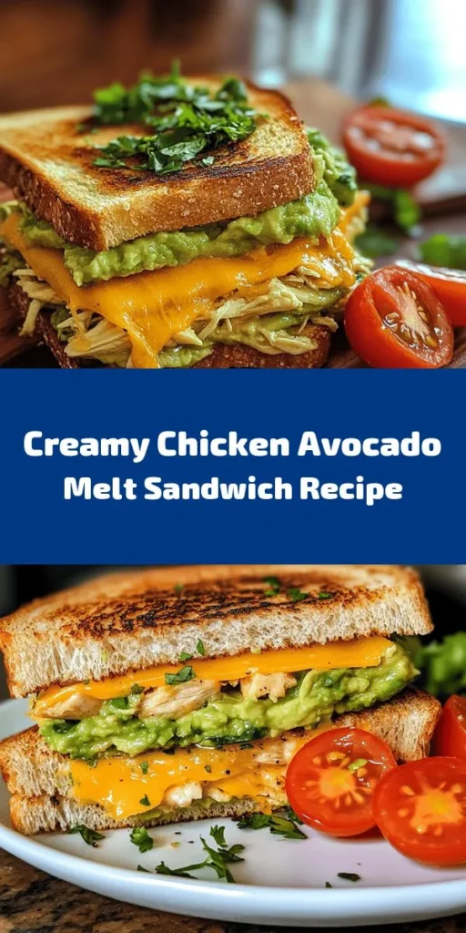 Craving a delicious and satisfying meal? Try this Chicken Avocado Melt Sandwich! With shredded chicken mixed in a creamy avocado and Greek yogurt spread, seasoned to perfection, it’s a game-changer. Layer it with cheddar cheese on your choice of sourdough or whole grain bread, grill until golden, and enjoy a warm, melted delight. Perfect for lunch or a quick dinner, and ready in just 20 minutes! Don't forget those cherry tomatoes on the side!